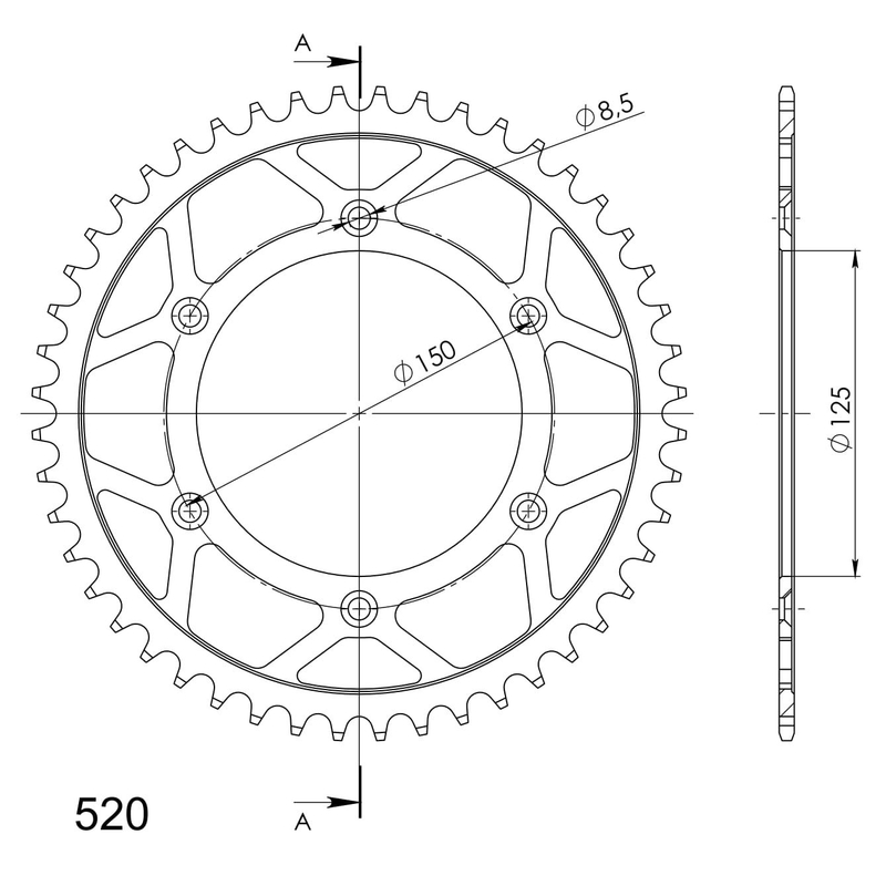 Rear sprocket SUPERSPROX black 48T, 520