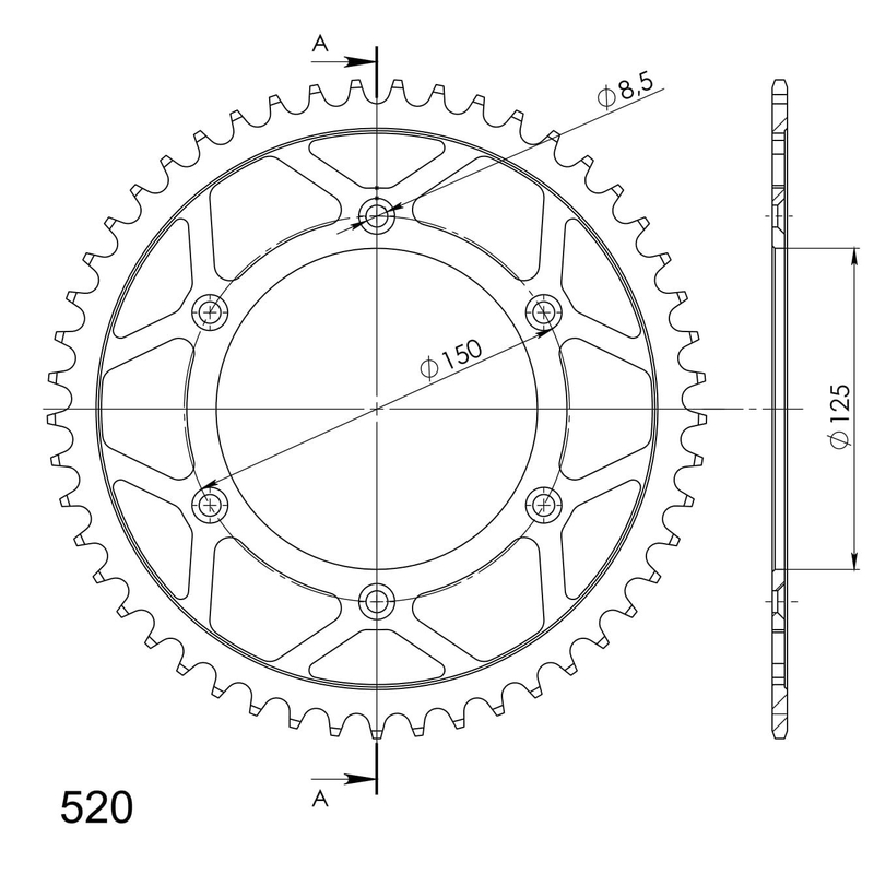 Rear sprocket SUPERSPROX black 49T, 520