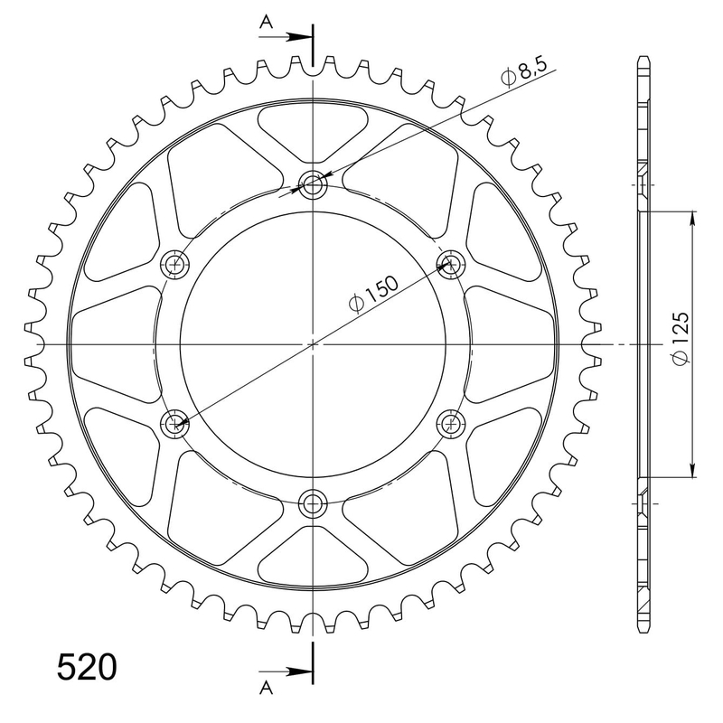 Rear sprocket SUPERSPROX black 52T, 520