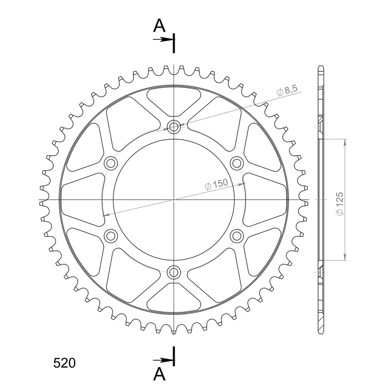 Rear sprocket SUPERSPROX black 53T, 520