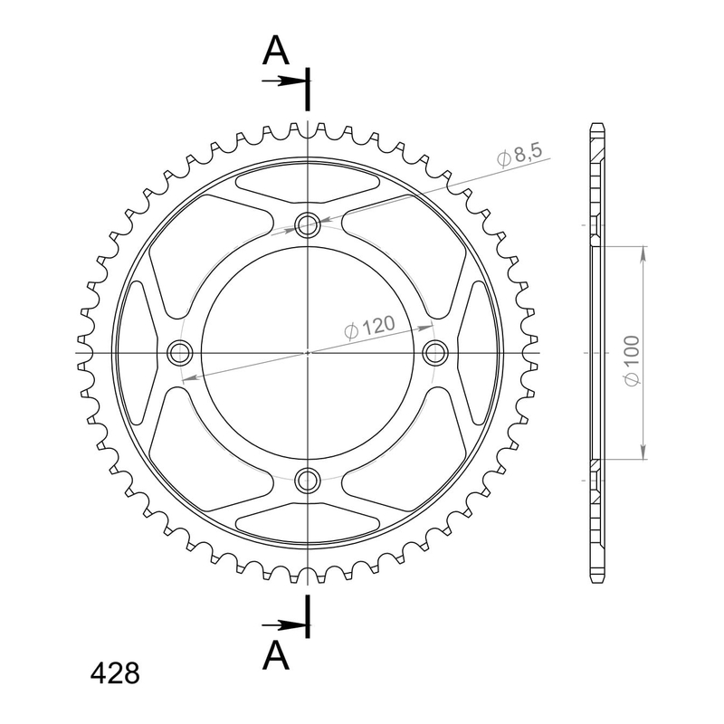Rear sprocket SUPERSPROX black 52T, 428