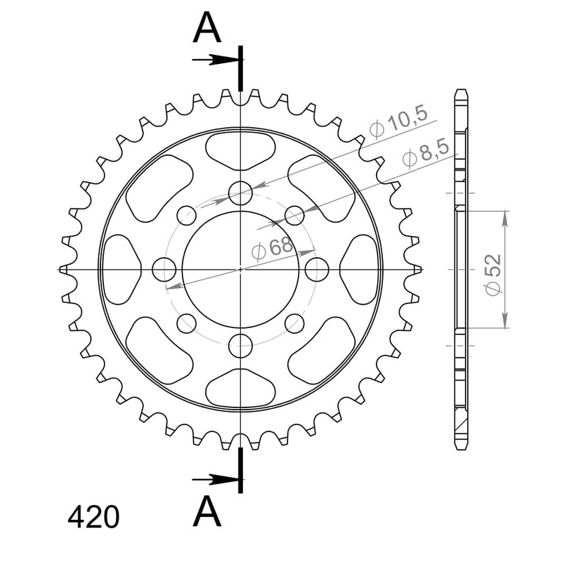 Rear sprocket SUPERSPROX black 38T, 420