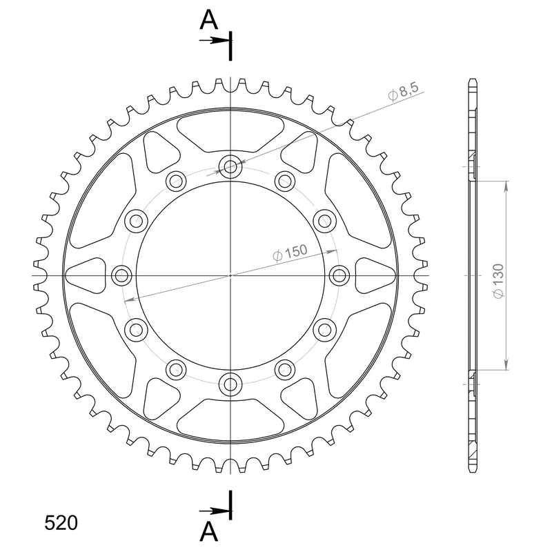 Rear sprocket SUPERSPROX black 52T, 520