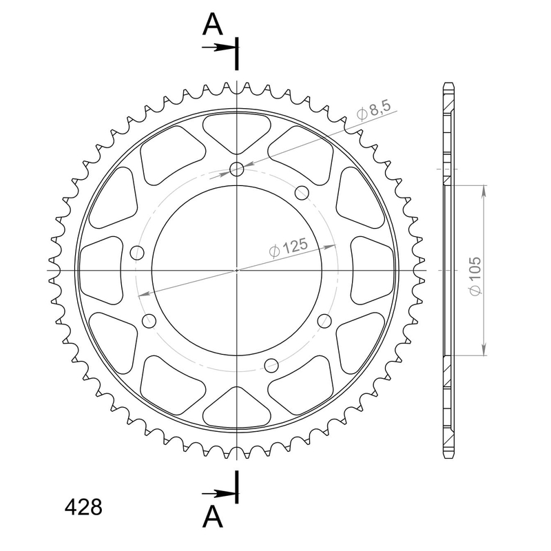 Rear sprocket SUPERSPROX black 56T, 428