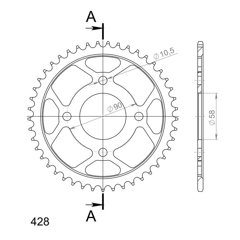 Rear sprocket SUPERSPROX black 45T, 428