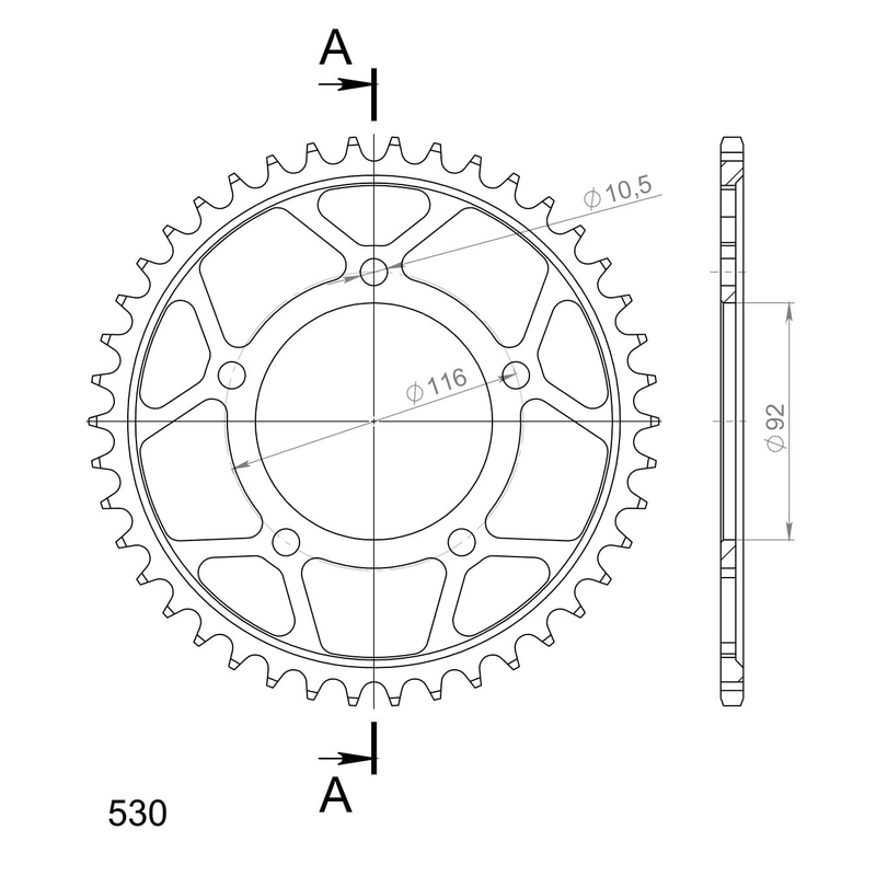 Rear sprocket SUPERSPROX black 42T, 530