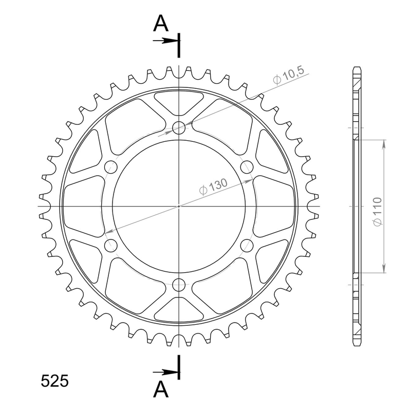 Rear sprocket SUPERSPROX black 44T, 525