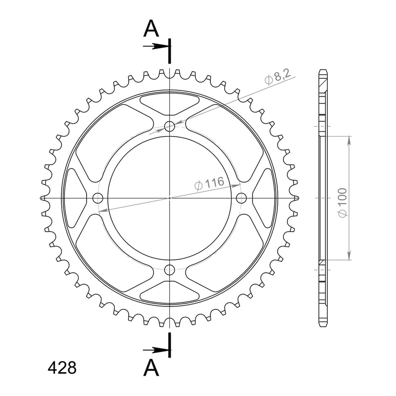Rear sprocket SUPERSPROX black 50T, 428