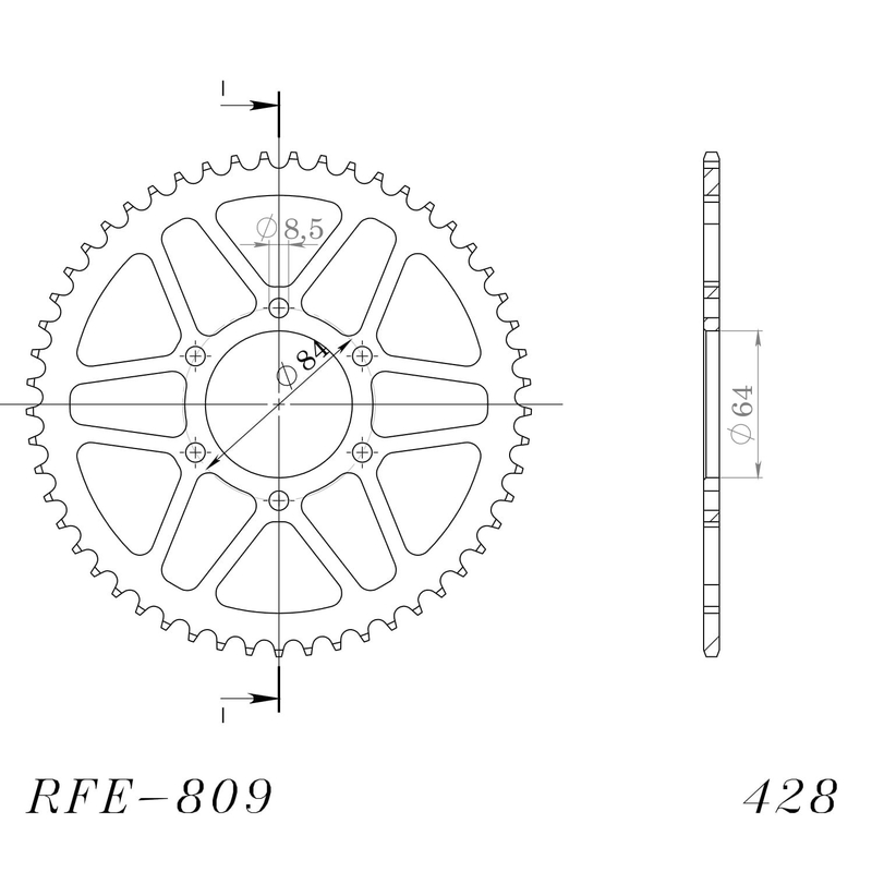 Rear sprocket SUPERSPROX black 51T, 428