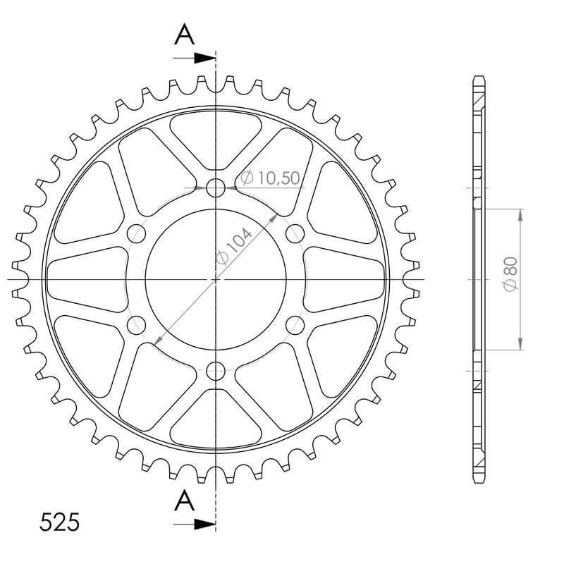 Rear sprocket SUPERSPROX black 44T, 525