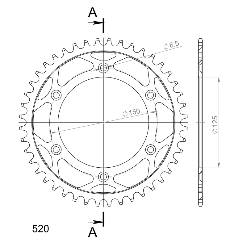 Rear sprocket SUPERSPROX black 44T, 520