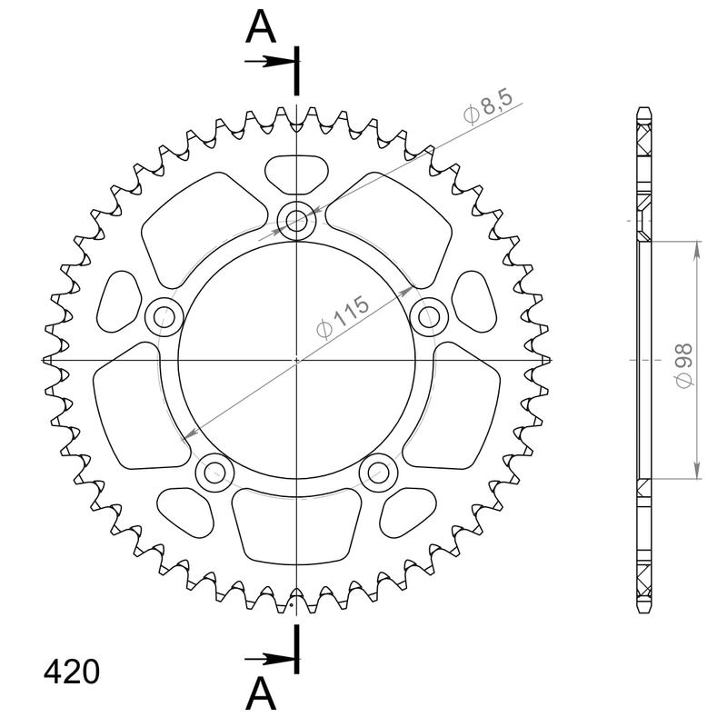 Rear ALU sprocket SUPERSPROX orange 50T, 420