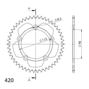 Rear ALU sprocket SUPERSPROX RAL-4:46-BLK black 46T, 420