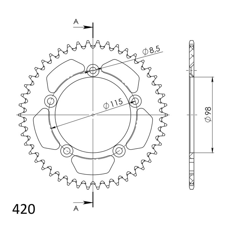 Rear ALU sprocket SUPERSPROX black 46T, 420