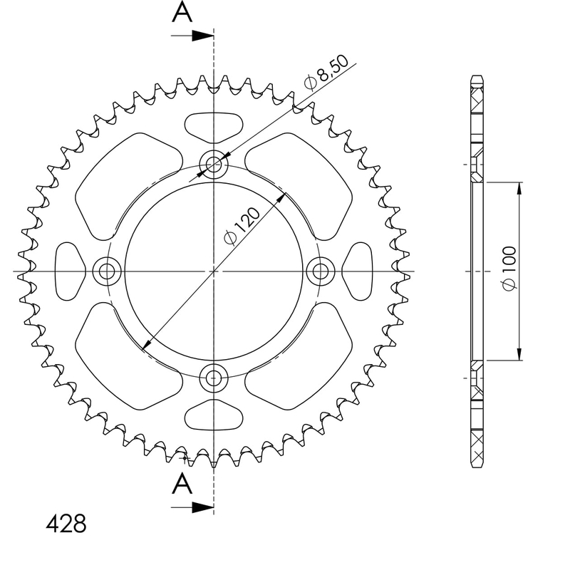Rear ALU sprocket SUPERSPROX black 52T, 428