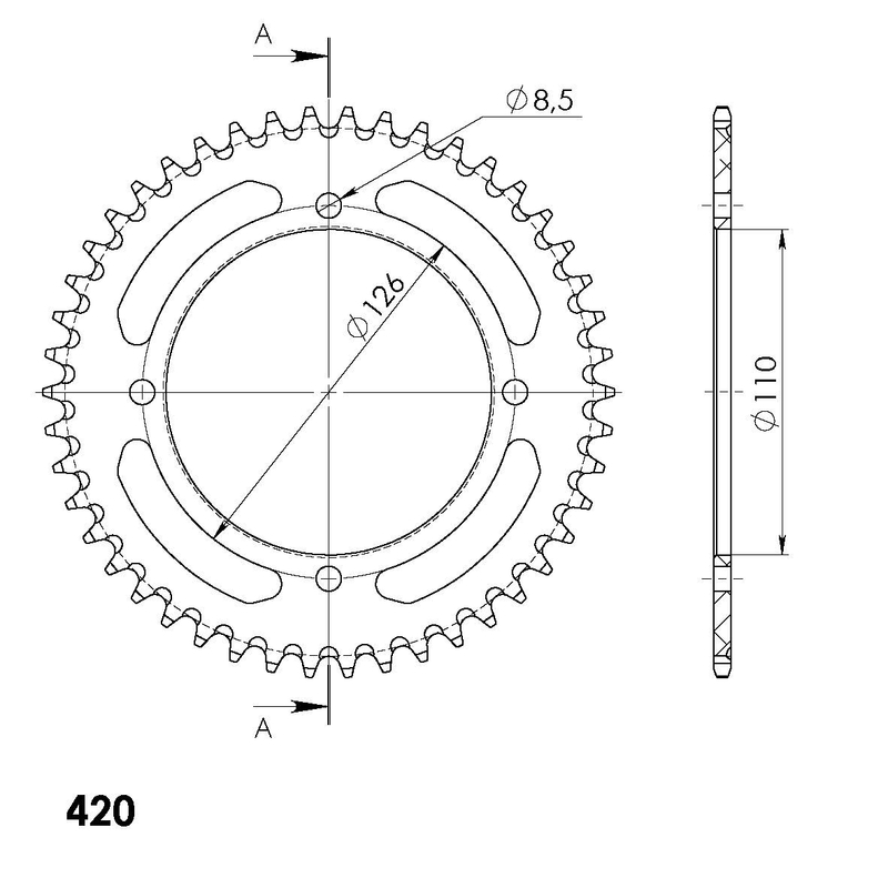 Rear ALU sprocket SUPERSPROX black 46T, 420