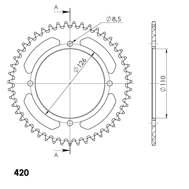 Rear ALU sprocket SUPERSPROX black 47T, 420
