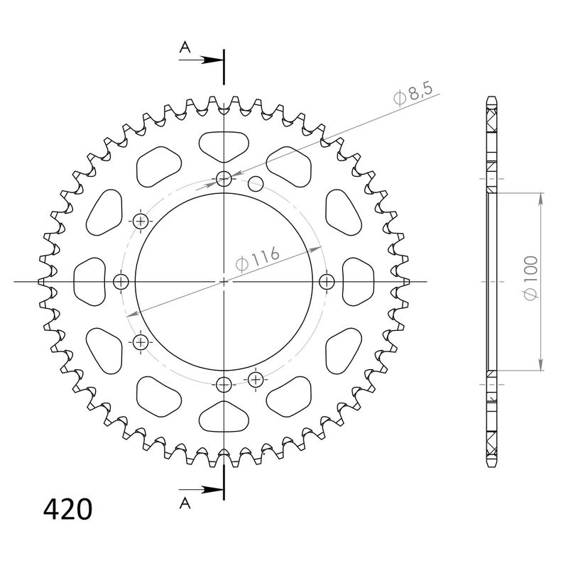 Rear ALU sprocket SUPERSPROX black 50T, 420