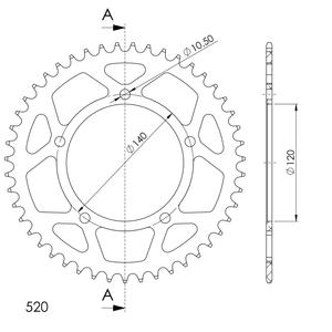 Rear ALU sprocket SUPERSPROX RAL-1793:47-BLK black 47T, 520