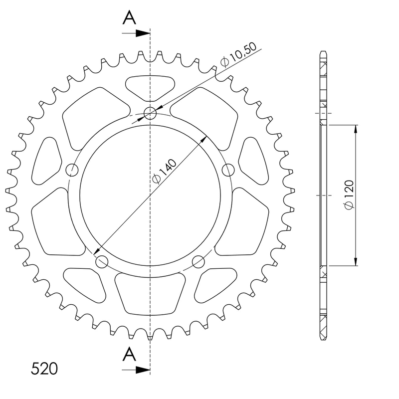 Rear ALU sprocket SUPERSPROX black 47T, 520