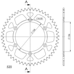 Rear ALU sprocket SUPERSPROX RAL-1512:51-RED red 51T, 520