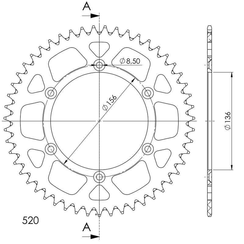 Rear ALU sprocket SUPERSPROX red 51T, 520