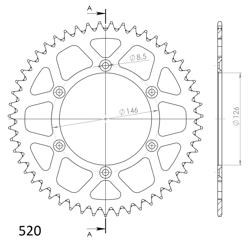 Rear ALU sprocket SUPERSPROX black 50T, 520