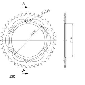 Rear ALU sprocket SUPERSPROX RAL-1308:44-BLK black 44T, 520