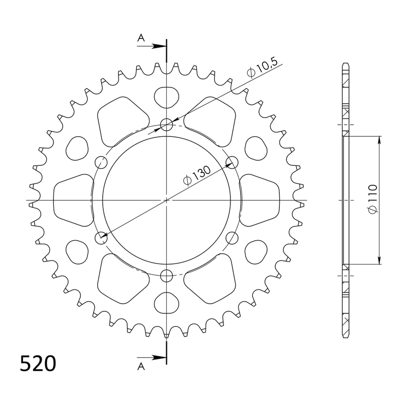 Rear ALU sprocket SUPERSPROX black 44T, 520