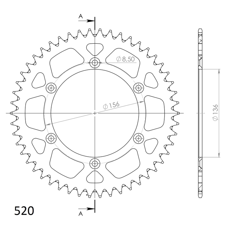 Rear ALU sprocket SUPERSPROX red 48T, 520