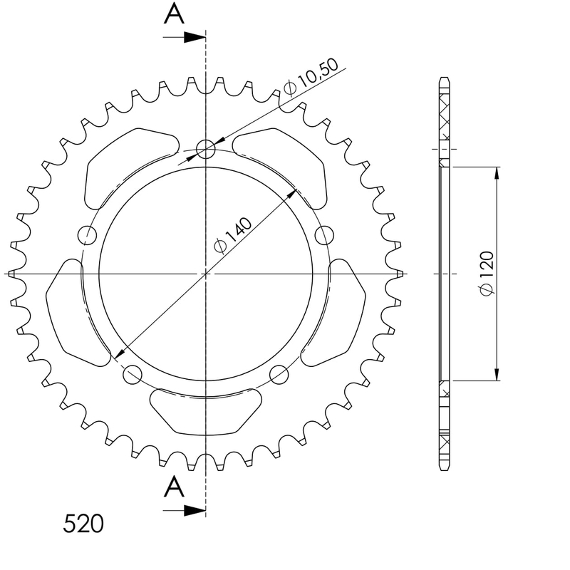 Rear ALU sprocket SUPERSPROX black 43T, 520