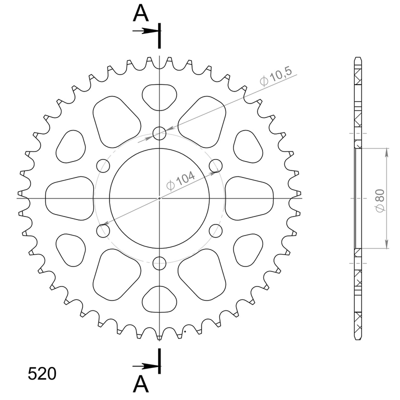 Rear ALU sprocket SUPERSPROX black 43T, 520