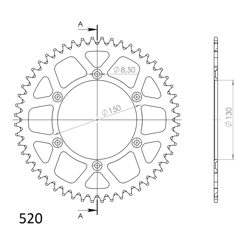 Rear ALU sprocket SUPERSPROX black 48T, 520