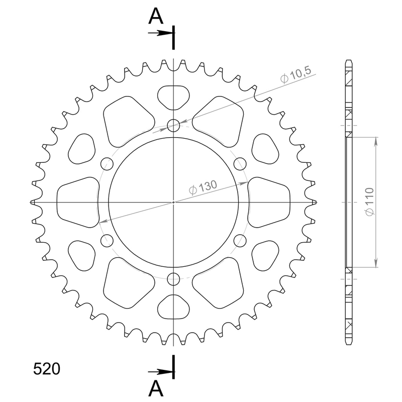 Rear ALU sprocket SUPERSPROX black 46T, 520