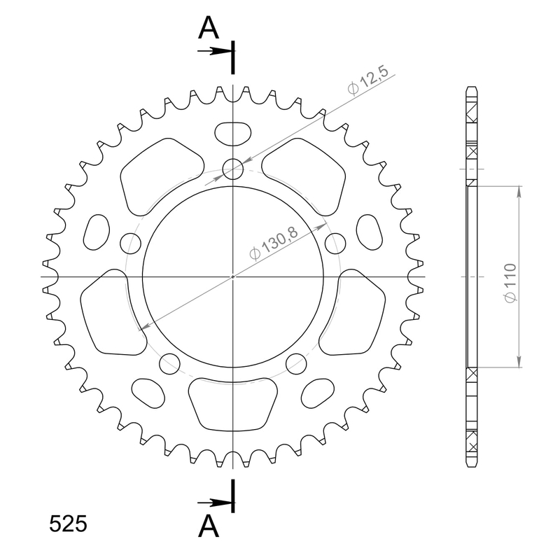 Rear ALU sprocket SUPERSPROX black 44T, 525