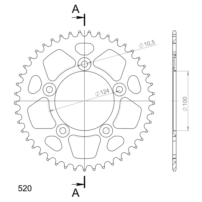 Rear ALU sprocket SUPERSPROX black 45T, 520