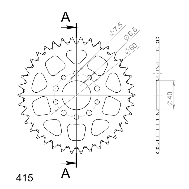 Rear ALU sprocket SUPERSPROX orange 38T, 415