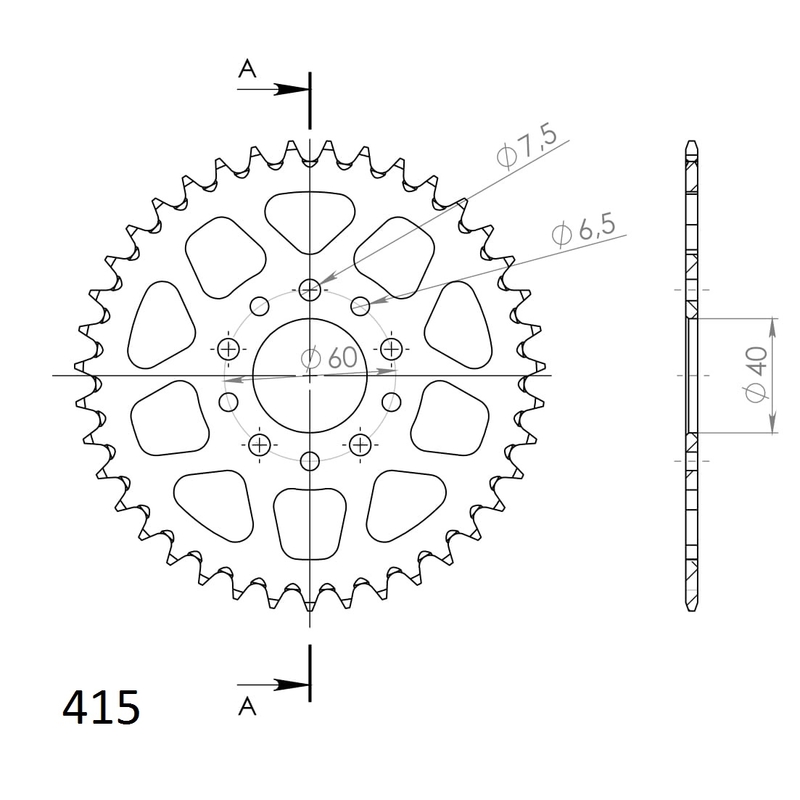 Rear ALU sprocket SUPERSPROX orange 39T, 415