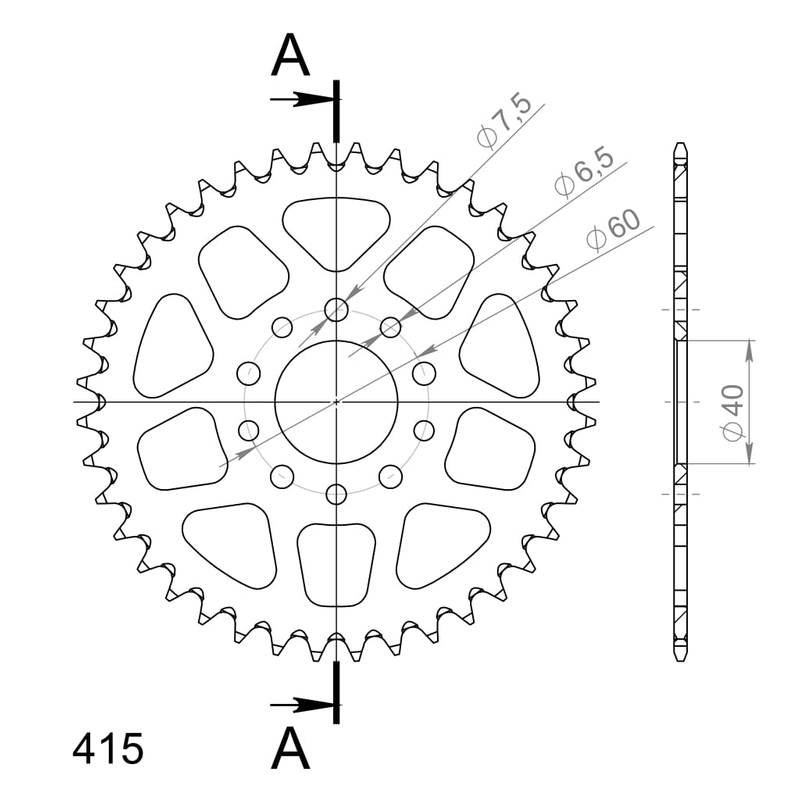 Rear ALU sprocket SUPERSPROX orange 40T, 415