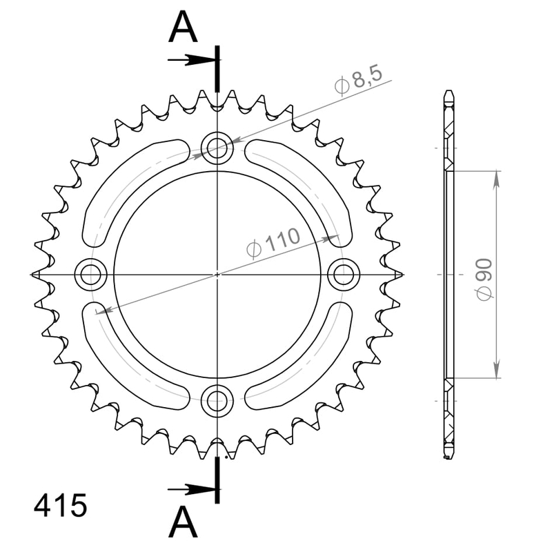 Rear ALU sprocket SUPERSPROX black 38T, 415