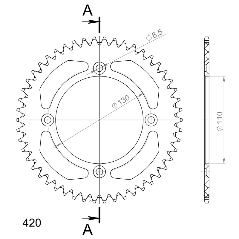 Rear ALU sprocket SUPERSPROX black 50T, 420