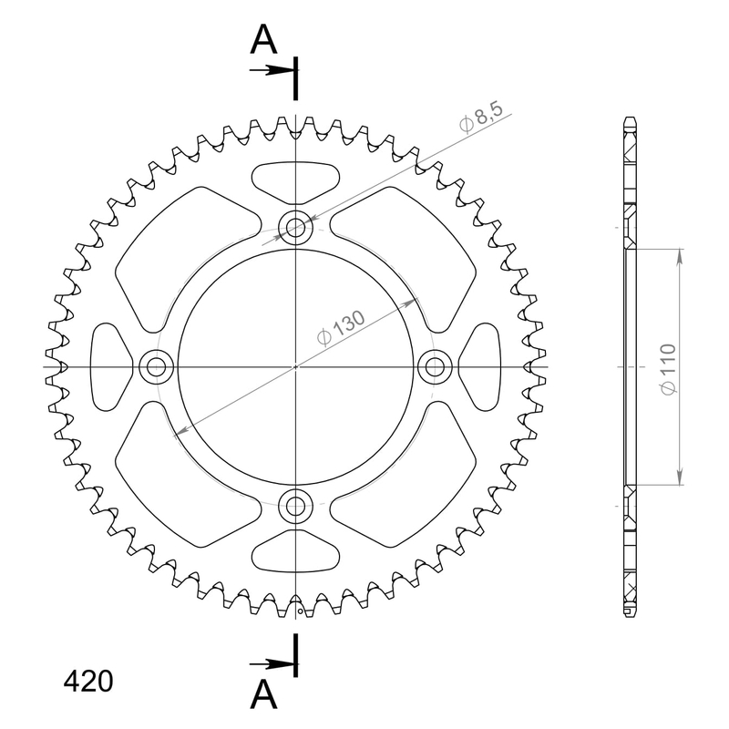 Rear ALU sprocket SUPERSPROX black 56T, 420