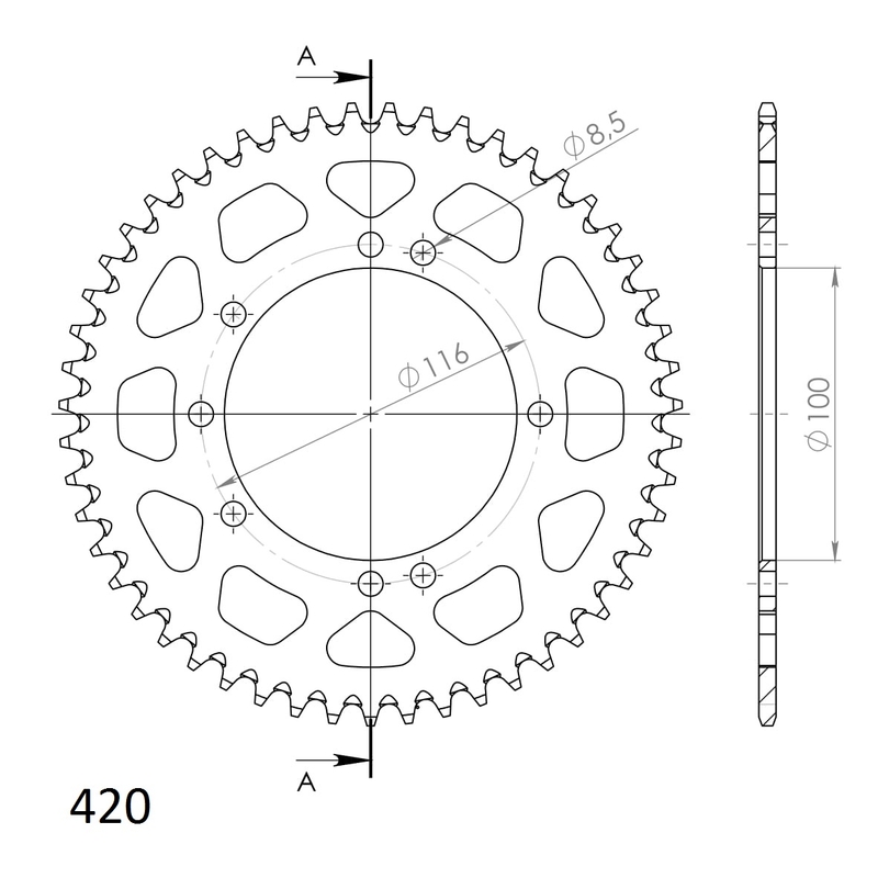 Rear ALU sprocket SUPERSPROX black 51T, 420