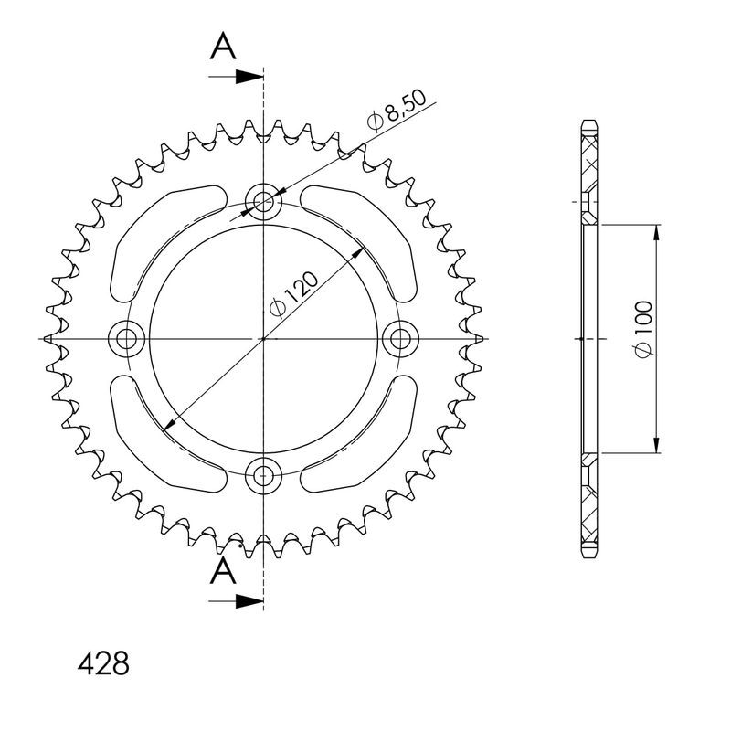 Rear ALU sprocket SUPERSPROX black 46T, 428