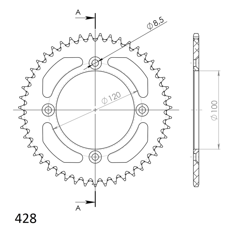 Rear ALU sprocket SUPERSPROX black 47T, 428