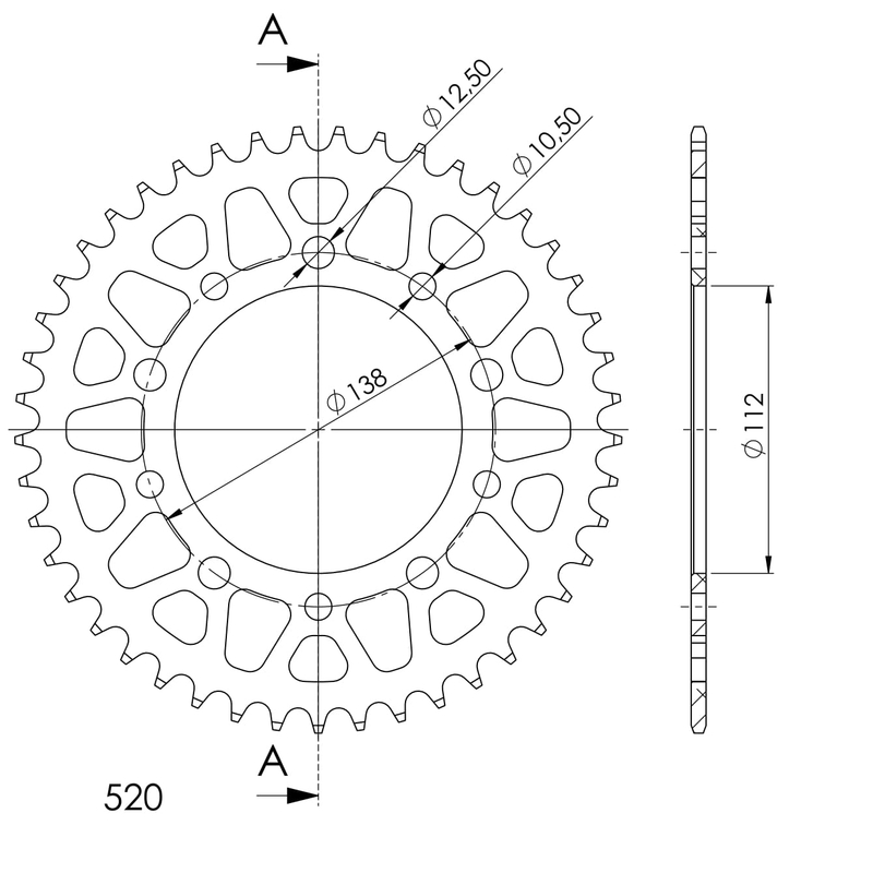 Rear ALU sprocket SUPERSPROX black 45T, 520