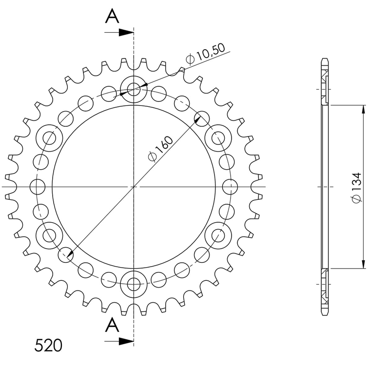 Rear ALU sprocket SUPERSPROX red 40T, 520