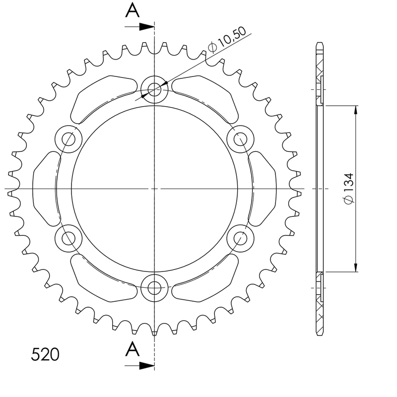 Rear ALU sprocket SUPERSPROX black 45T, 520