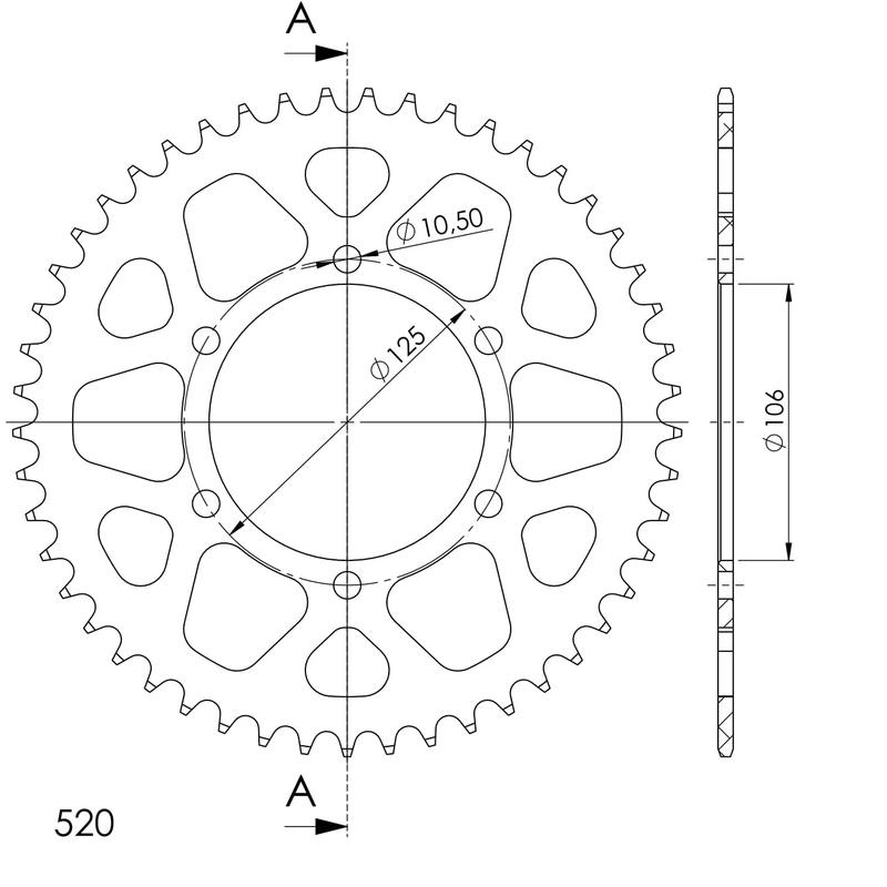Rear ALU sprocket SUPERSPROX black 49T, 520