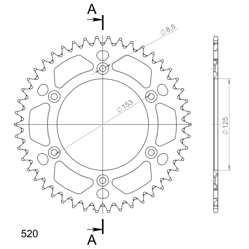 Rear ALU sprocket SUPERSPROX red 46T, 520